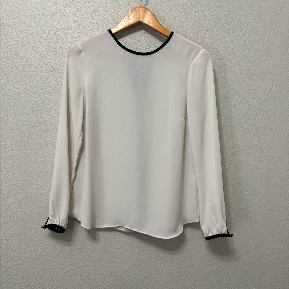 Banana Republic White Long-Sleeve Blouse with Black Trim